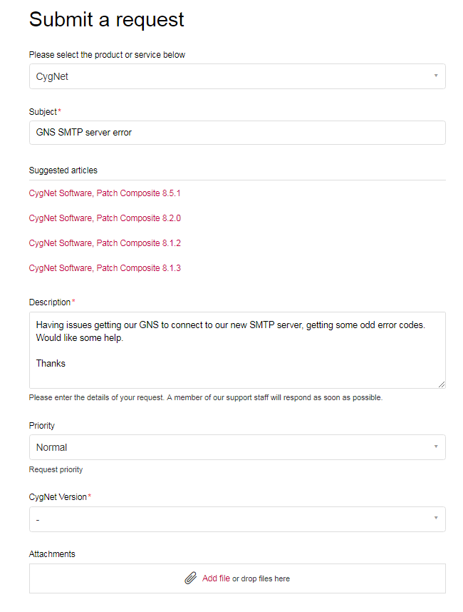 How to Submit a Support Ticket - Submit a request form fields